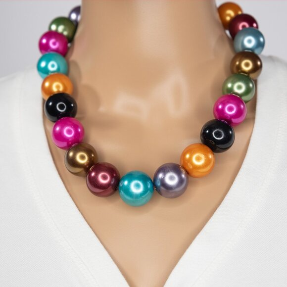 Colorful Beaded Ball Necklace‎ - Picture 1 of 7
